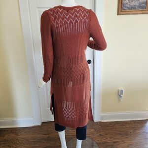 Love Elllie Rust Open-Front Pointelle Duster Cardigan